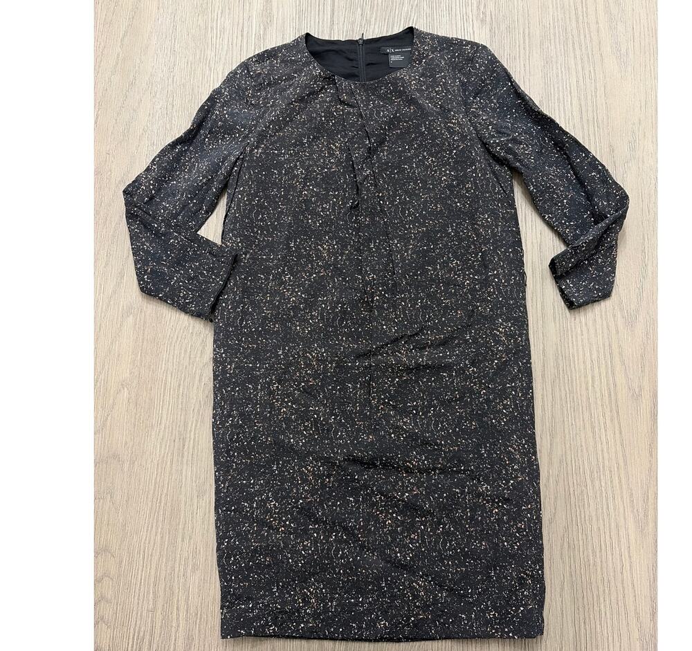Armani Exchange Black Knit Sheath Dress Women’s Size 0 Long Sleeve Belt Loops